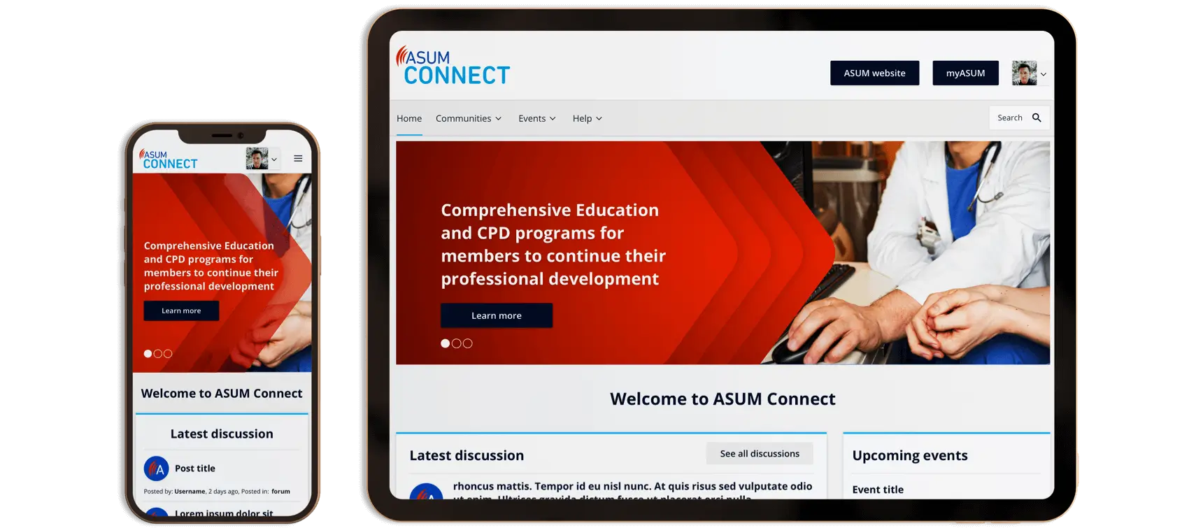 Mobile and tablet device browsing ASUM Connect