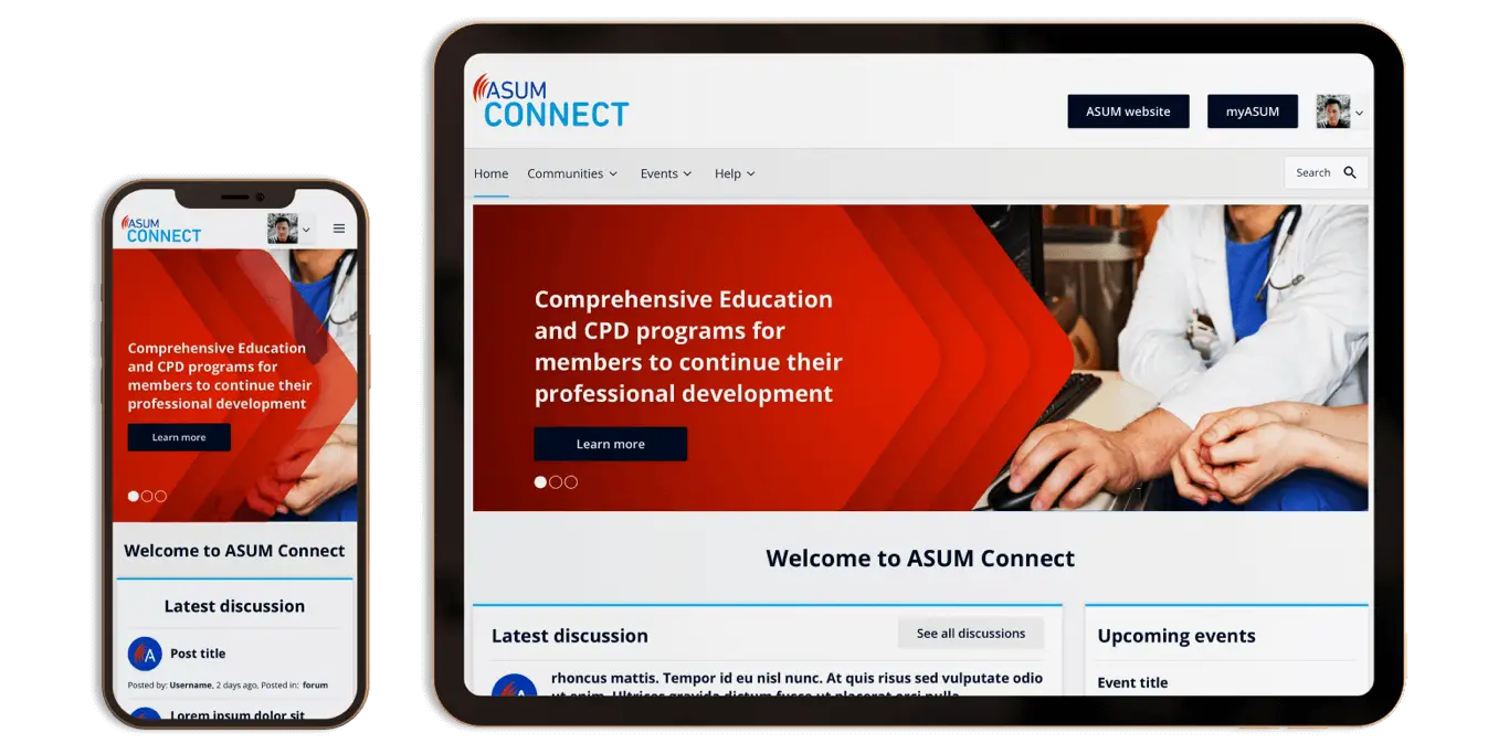 Mobile and tablet device browsing ASUM Connect