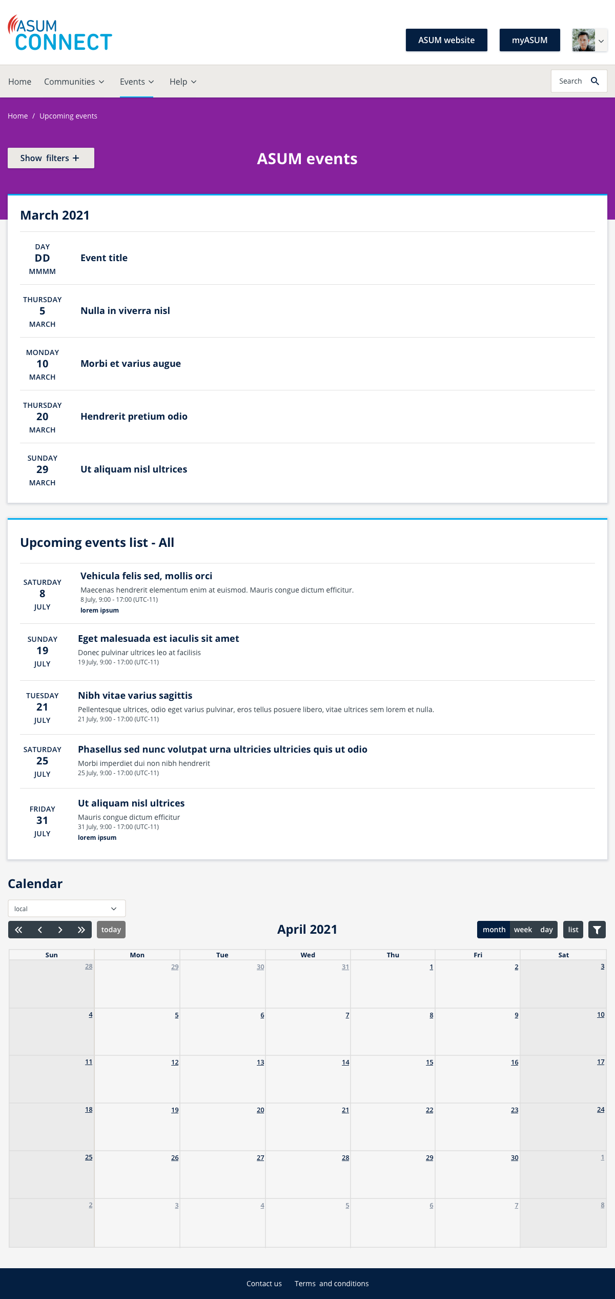 ASUM connect events landing page