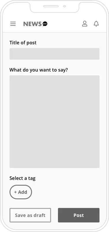 Mobile wireframe of a forum post being made