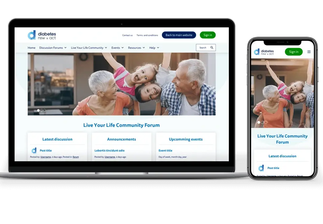 Laptop and mobile devices browsing Diabetes NSW & ACT forum