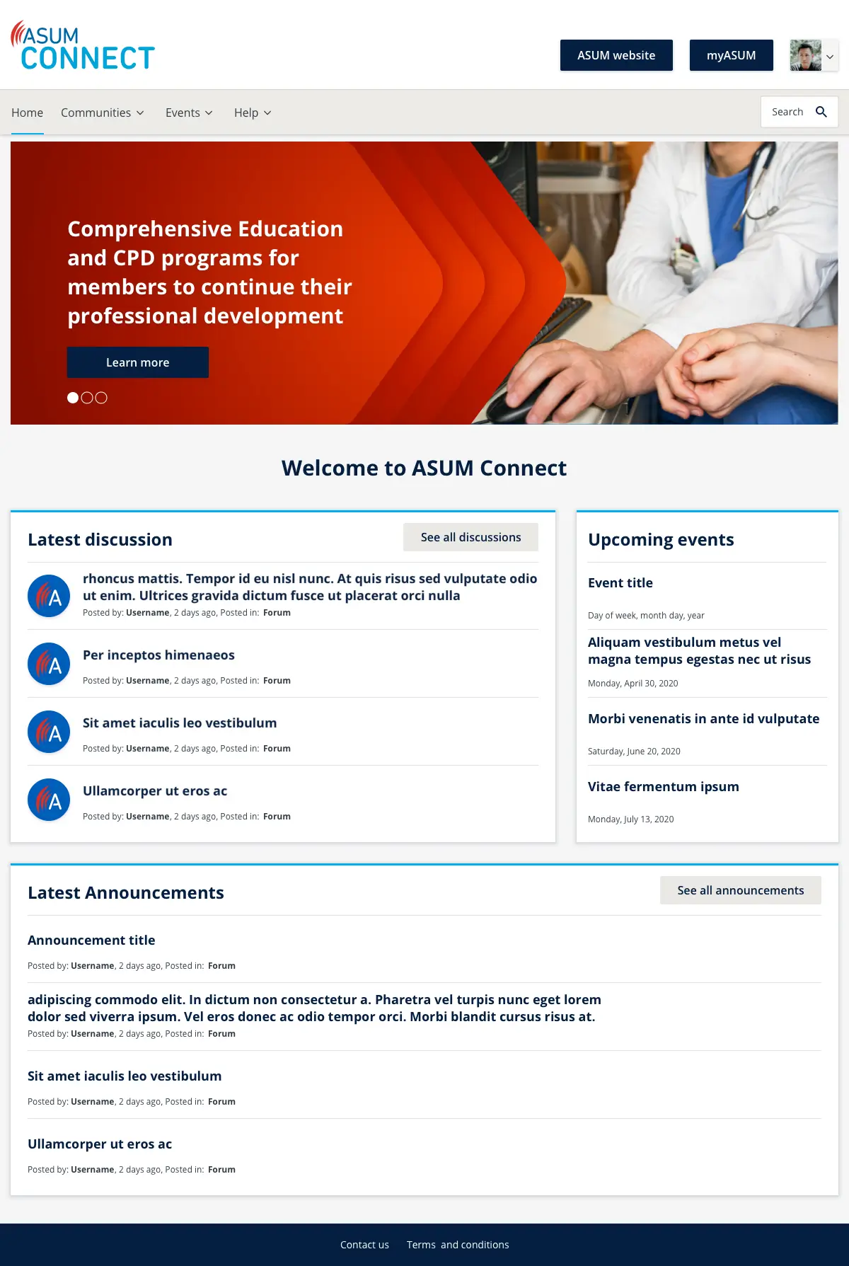 ASUM connect main landing page