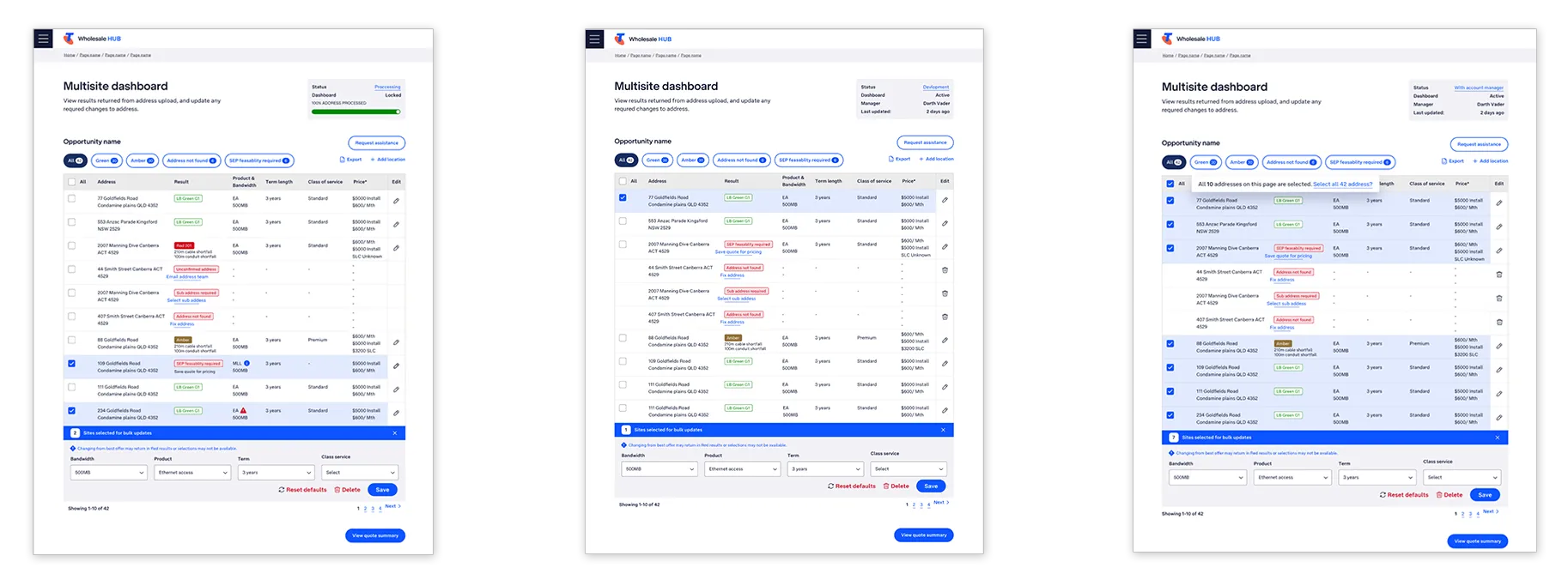 Telstra InfraCo multisite quote to order workflow concepts