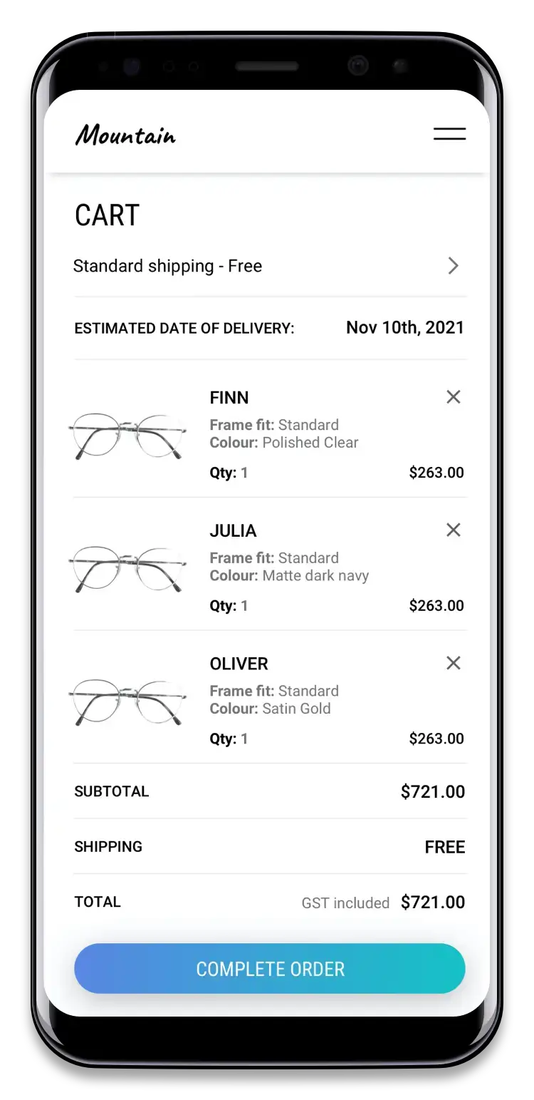 Mobile device using an online shopping cart