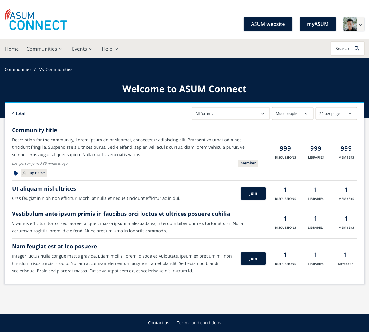 ASUM connect category landing page