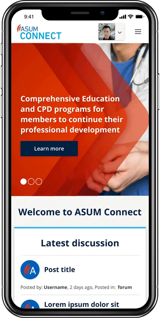 Mobile browsing ASUM Connect home page