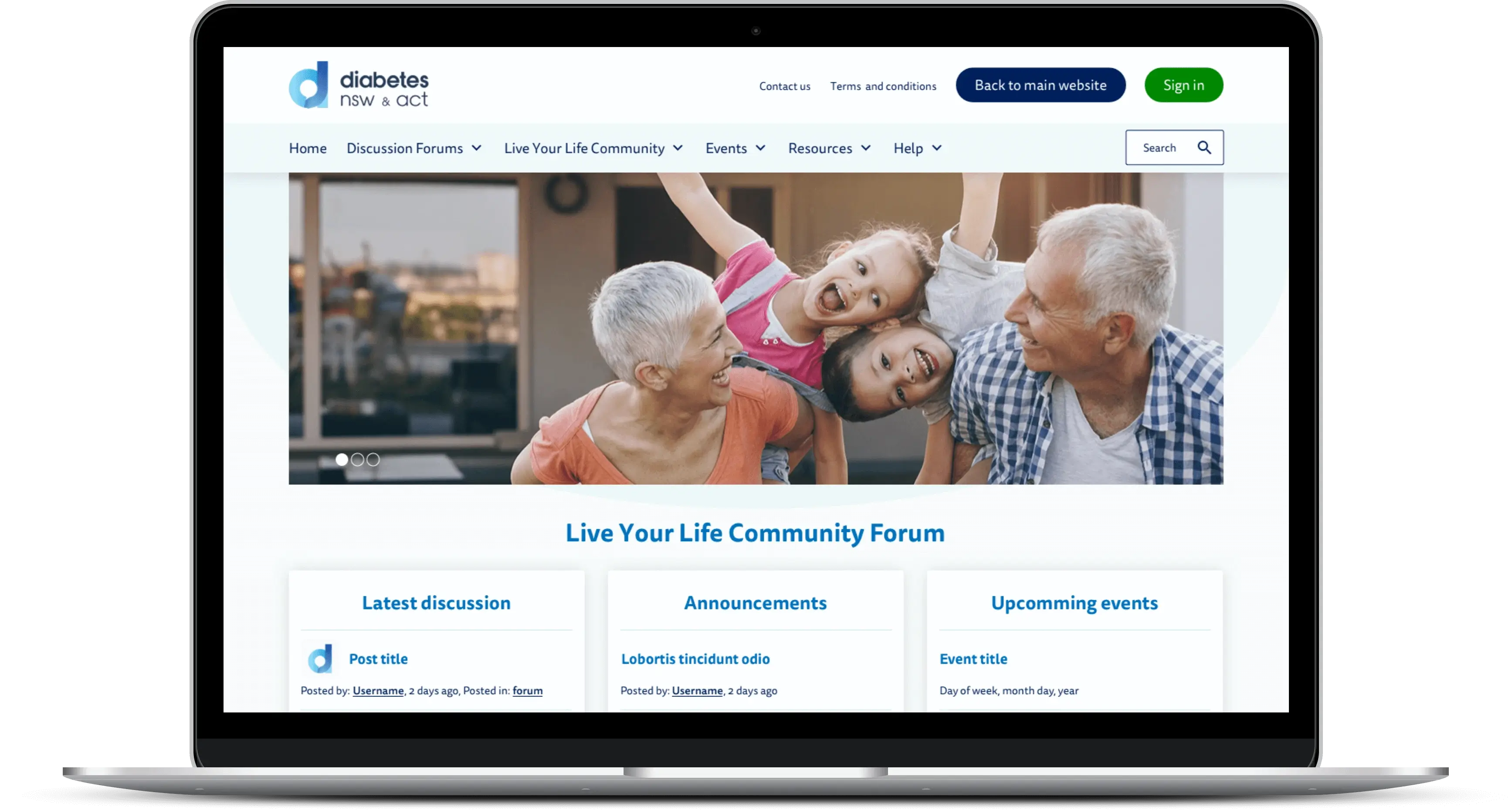 Laptop browsing Diabetes NSW & ACT forum